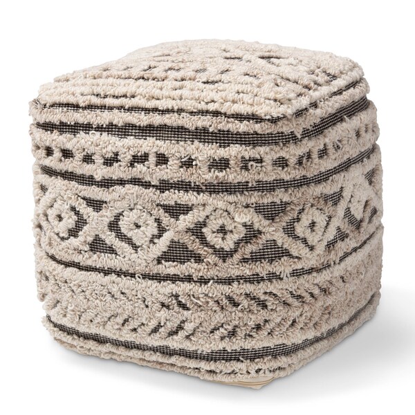 Baxton Studio Cronin Beige and Brown Handwoven Hemp Pouf Ottoman 158-9715 - main